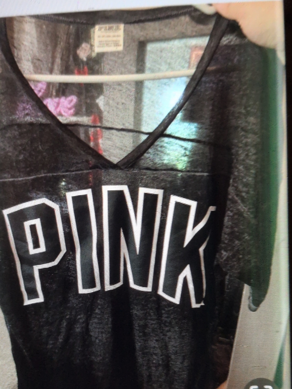 PINK Victoria's Secret Black Sheer Short Sleeve Tee with White Logo